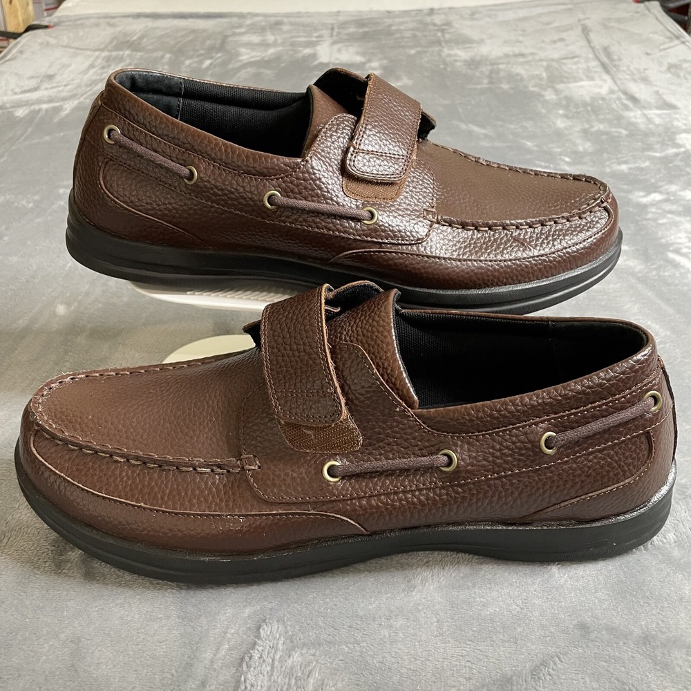 Apex A2100M Mens Comfort Boat Shoe‎ US 15 Med Brown Leather Hook & Loop Diabetic